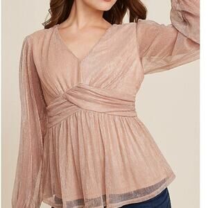 Maurices Lurex Peplum Blouse Shiny New Years Holiday Gold Metallic Large